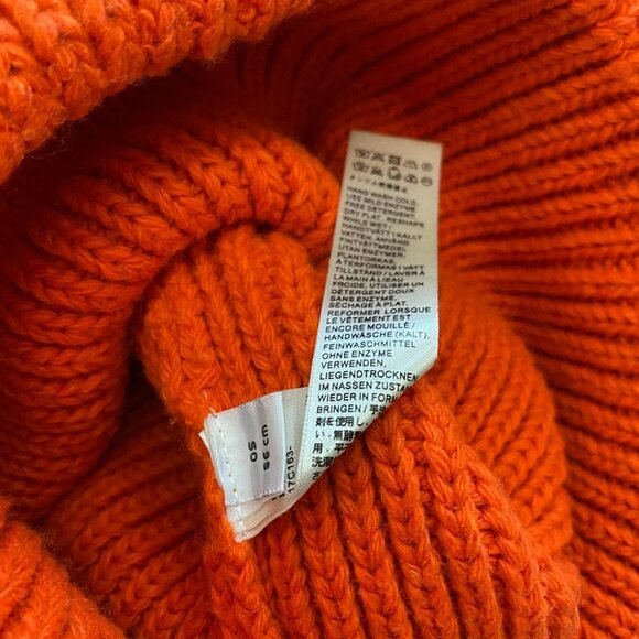 Acne Square Embroidered Face Orange Knitted Hat - Picture 4 of 6